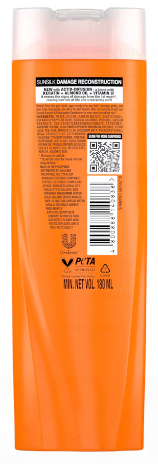 SunSilk Co-Creations Damage Reconstruction Shampoo 180ml - Keratin & Calcium Hair Repair