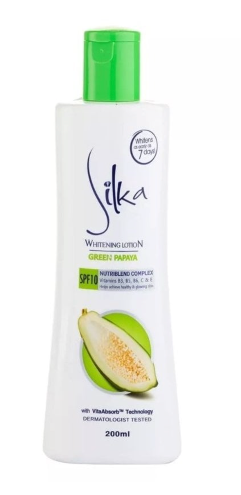 Silka GREEN Papaya Skin Lightening & Brightening Lotion 200ml - Face & Body with SPF6 - Premium Brightening Solution