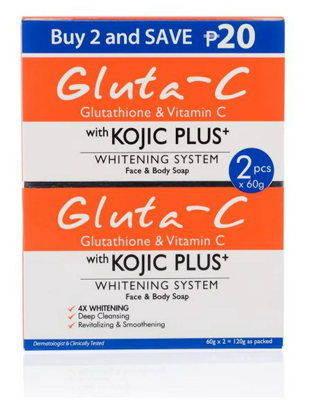 Gluta-C with Kojic Plus Soap 60g x 2 | 4x Whitening Action Duo Pack - Whitening Solution