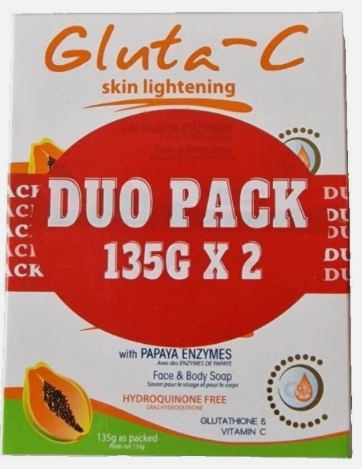 Gluta-C Papaya Skin Lightening & Brightening Soap 135g x2 | Glutathione & Papaya Duo - Brightening Formula