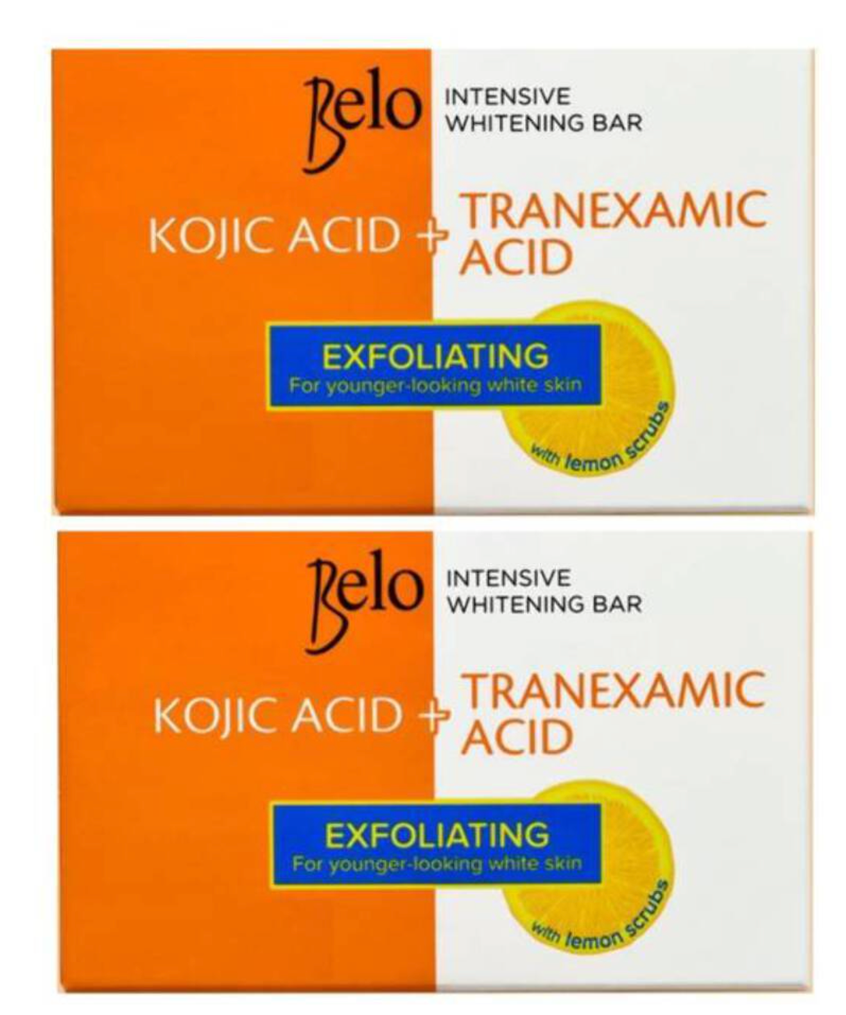 Belo Kojic Acid & Tranexamic Acid Exfoliating Bar 65g x2 - Lemon Peel Scrub - Premium Brightening Solution