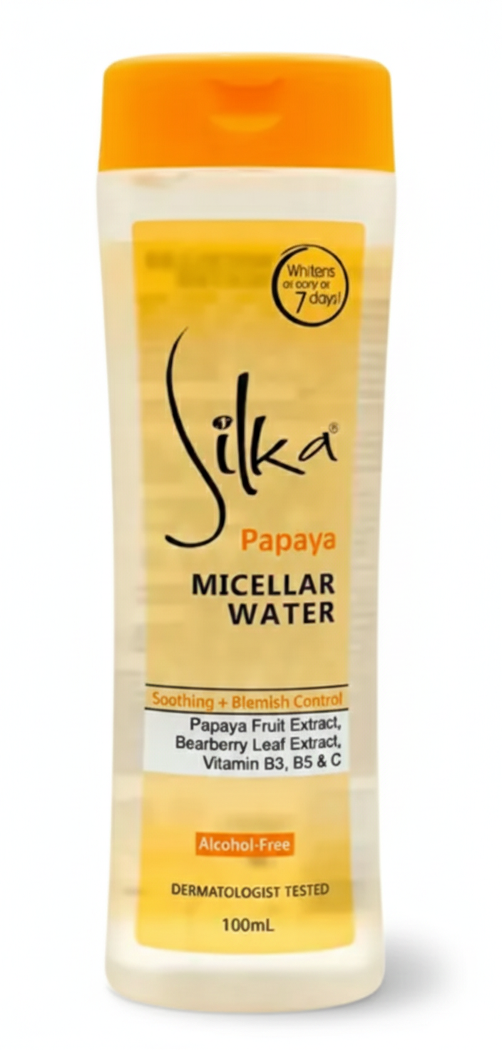 Silka Papaya Micellar Water 100ml - Lightening & Brightening Makeup Remover - Premium Brightening Solution