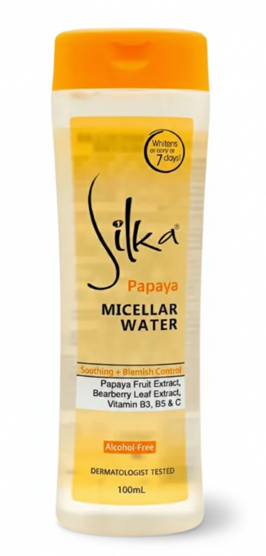 Silka Papaya Micellar Water 100ml - Lightening & Brightening Makeup Remover - Premium Brightening Solution