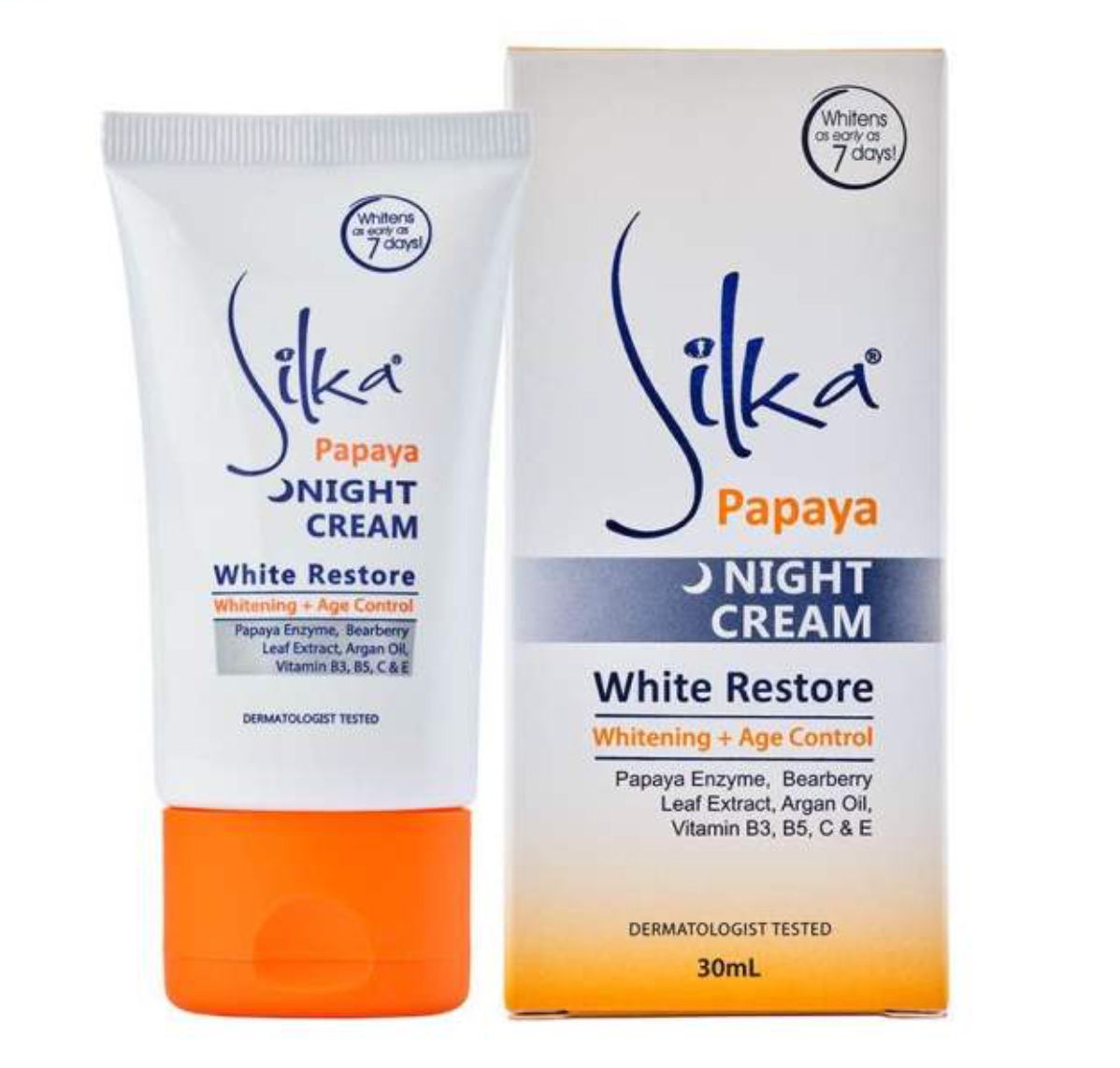Silka Papaya Lightening & Brightening Night Cream 30ml - Anti-Aging Face Moisturizer - Premium Brightening Solution