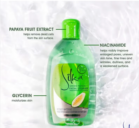Silka Green Papaya Lightening Cleanser 150ml - Skin Whitening Facial Wash with Papaya & Nia... - Premium Brightening Solution