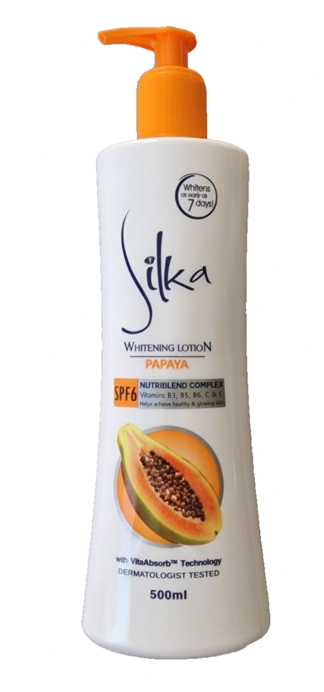 Silka Papaya Skin Lightening & Brightening Lotion 500ml with Pump - Face & Body SPF6 - Premium Brightening Solution