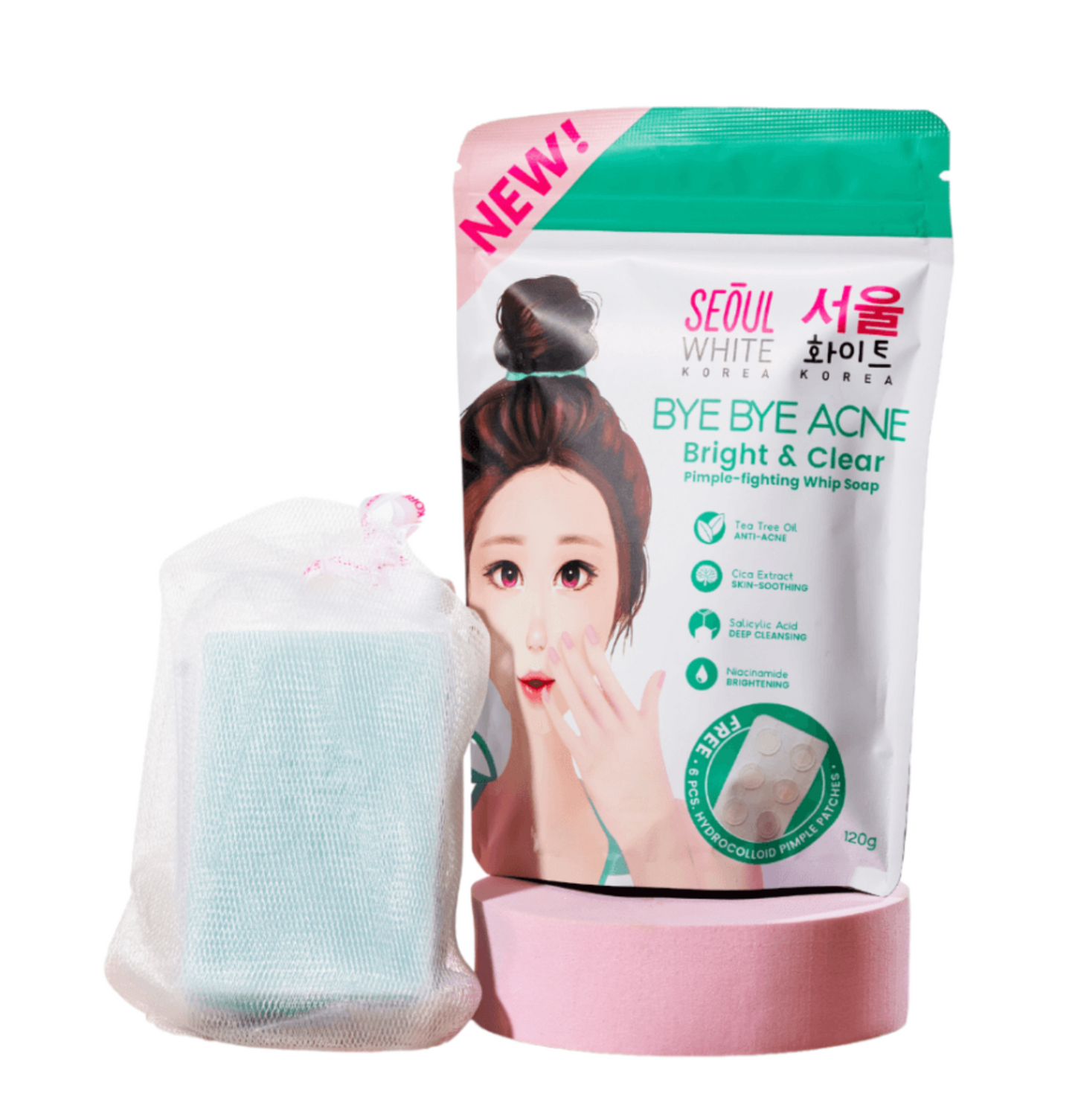 Seoul White Bye Bye Acne Whip Soap 120g - Pimple-Fighting Foam Cleanser with Free Pimple Pa... - Premium Brightening Solution