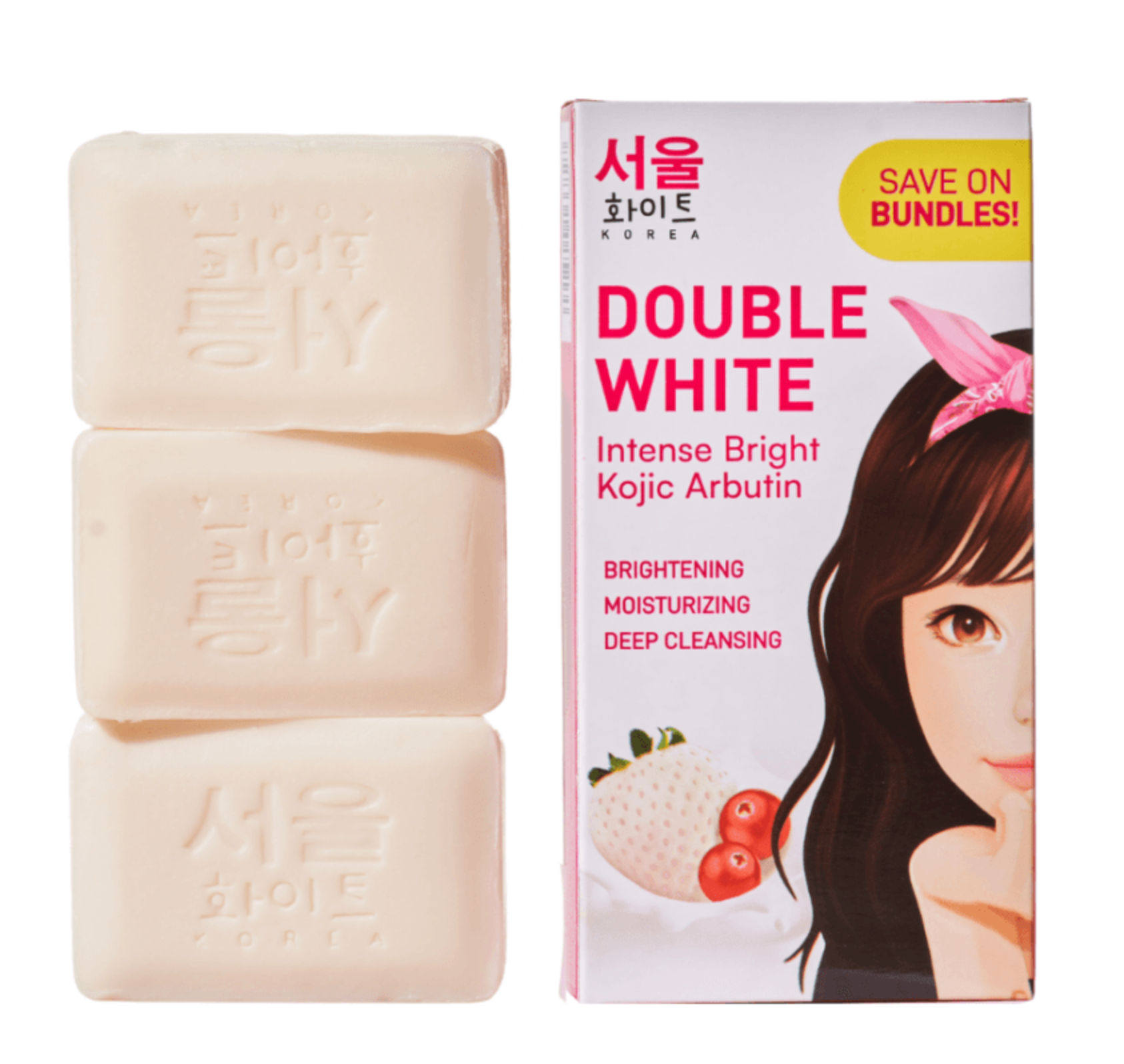 Seoul White Double White Intense Bright Kojic Arbutin Soap 90g x3 - Brightening Beauty Bar - Premium Brightening Solution