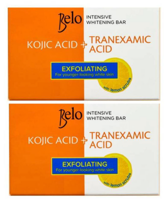 Belo Kojic Acid & Tranexamic Acid Exfoliating Bar 65g x2 - Lemon Peel Scrub - Premium Brightening Solution
